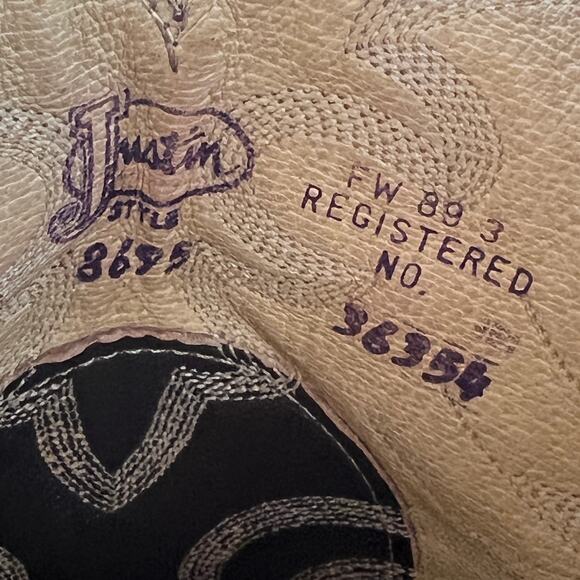 Justin Leather Snakeskin 8695 Brown Tan Western Cowboy Boots 8.5 D - Picture 12 of 16